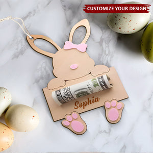 Personalized Rabbit Bunny Money Holder Basket Tags Ornament, Easter Gift For Grandkids Kids