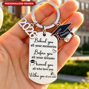 Personalized Graduation Keychain - Inspirational Quote Metal Grad Gift for Graduate