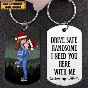 Drive Safe - Couple Kissing Under Stars Personalized Engraved Stainless Steel Keychain