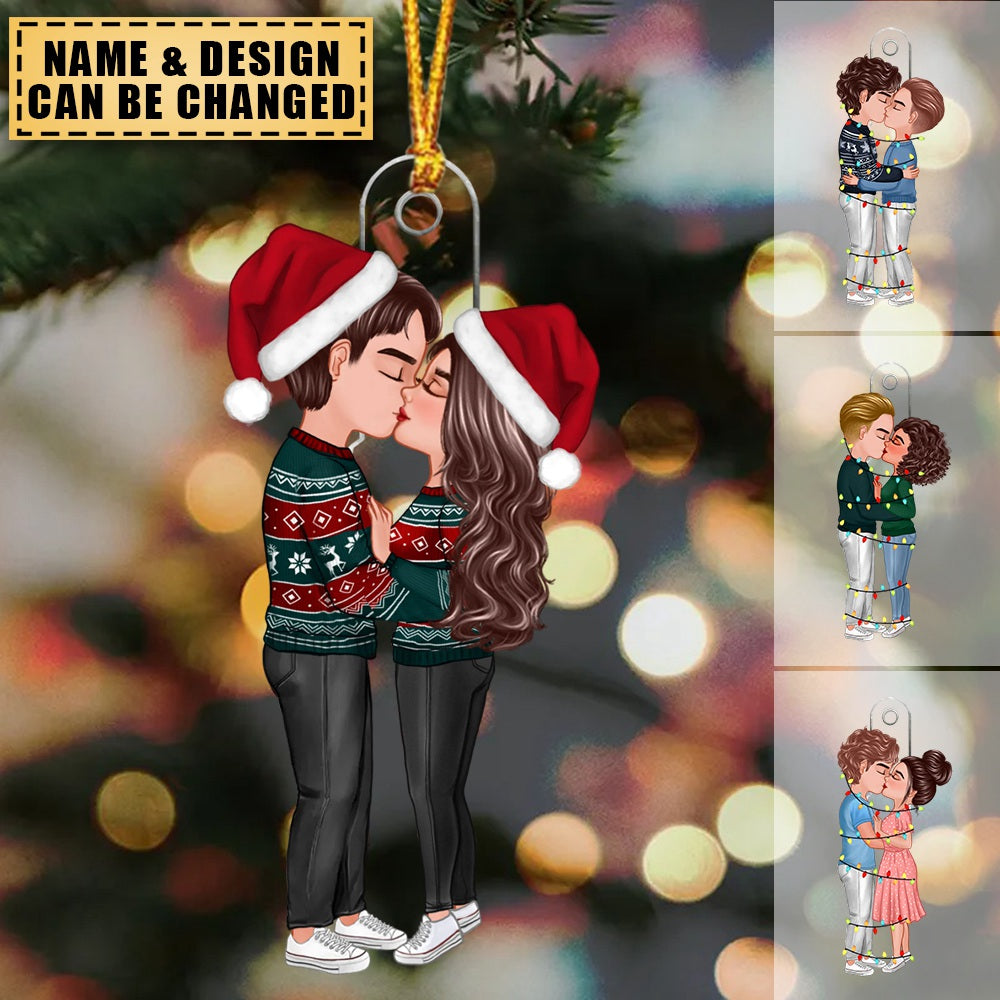 Christmas Couple Kissing With Light String - Personalized Acrylic Ornament