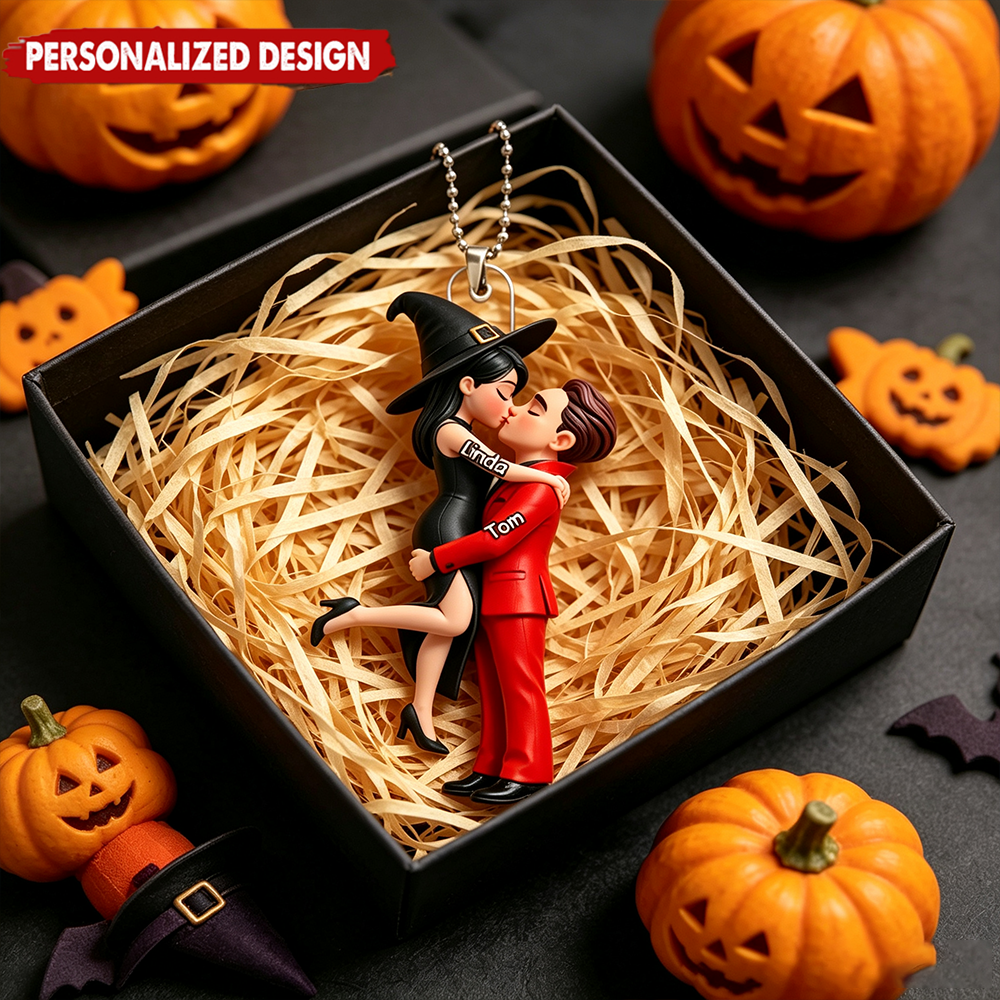 Halloween and Autumn Decor Featuring a Kissing Couple – Personalized Ornament