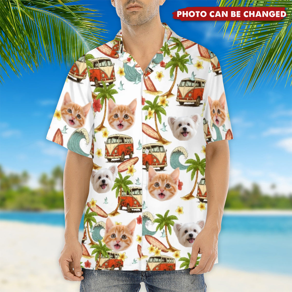 Summer Vibe Pattern Custom Dog Cat Face Personalized Hawaiian Shirt
