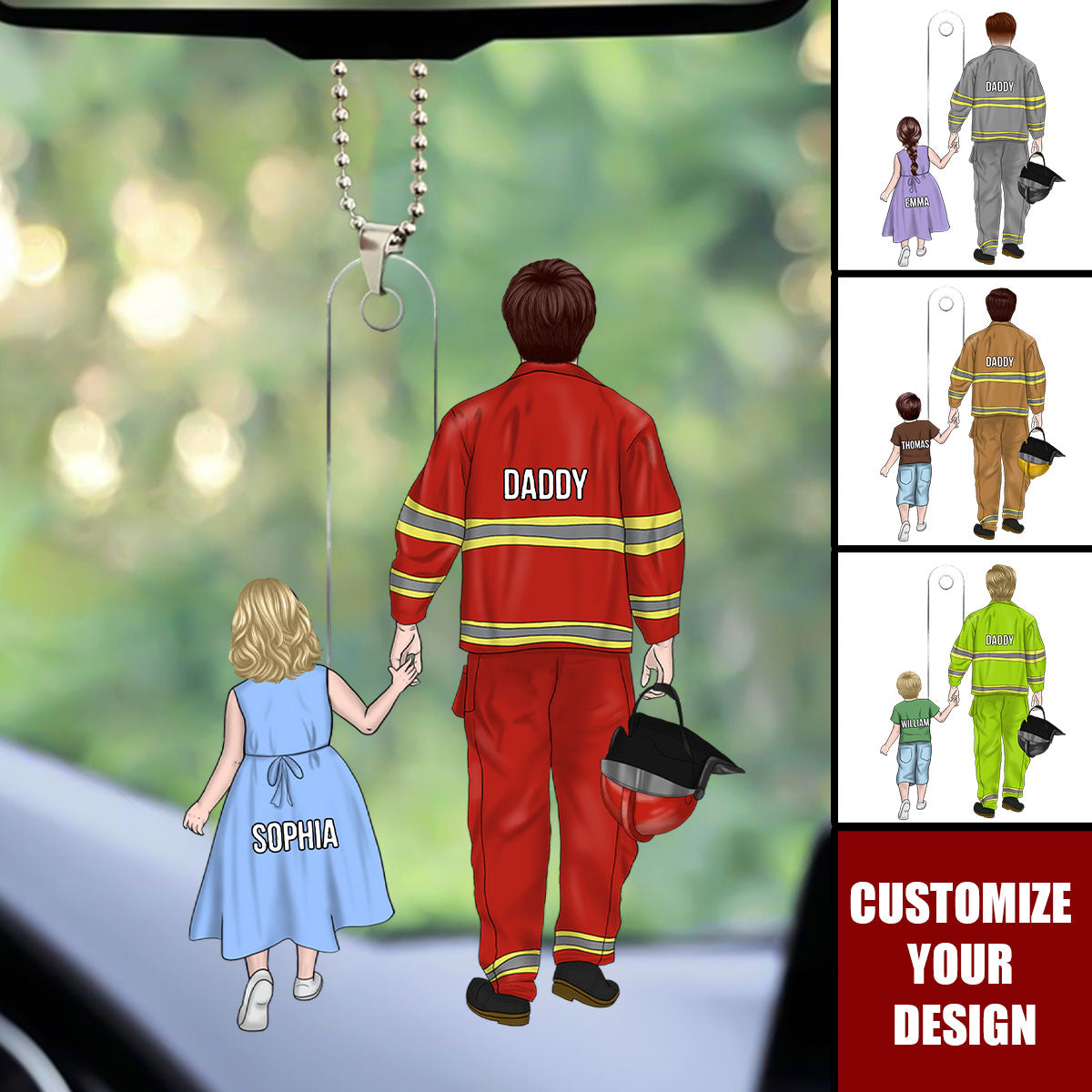Firefighter Dad And Kid - Personalized Acrylic Ornament