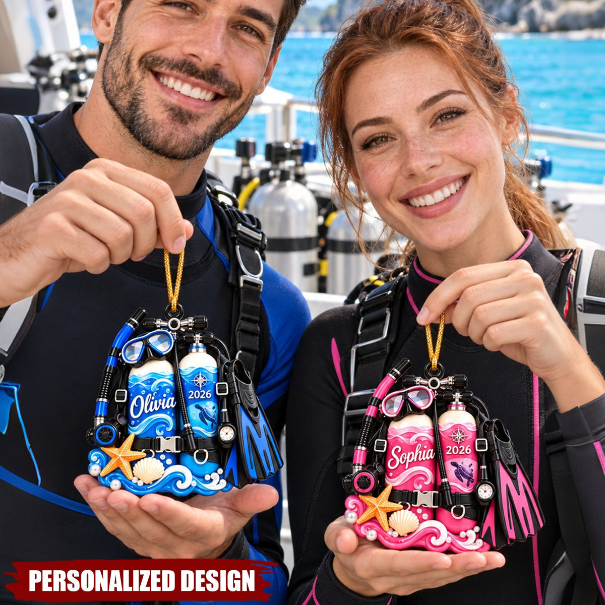 Personalized Scuba Diving Equipment Ornament, Custom Christmas Diving Gift