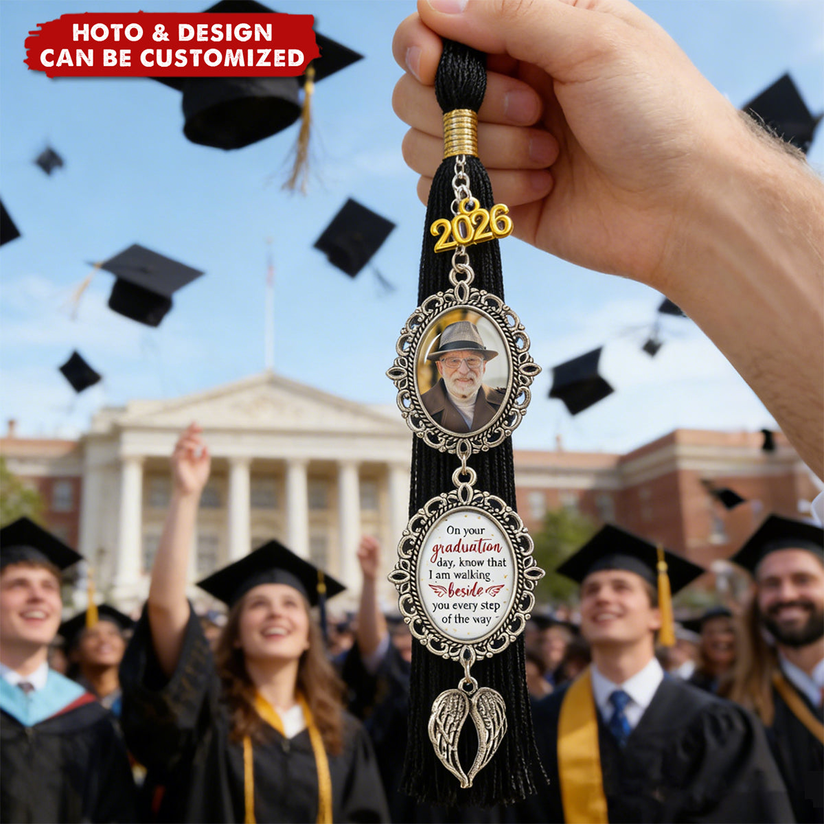 Graduation Walking Beside You Every Step - Custom Graduation Tassel Photo Charm