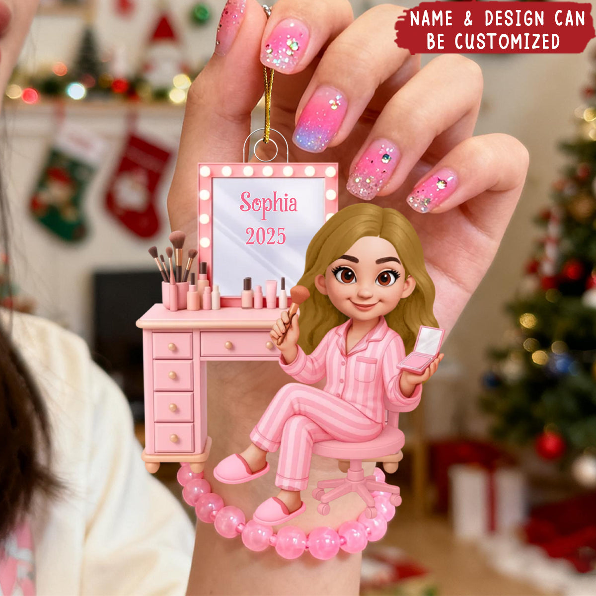 Pink Girl Makeup - Personalized Acrylic Ornament, Christmas Gift for Daughters, Granddaughters, Teen Girls