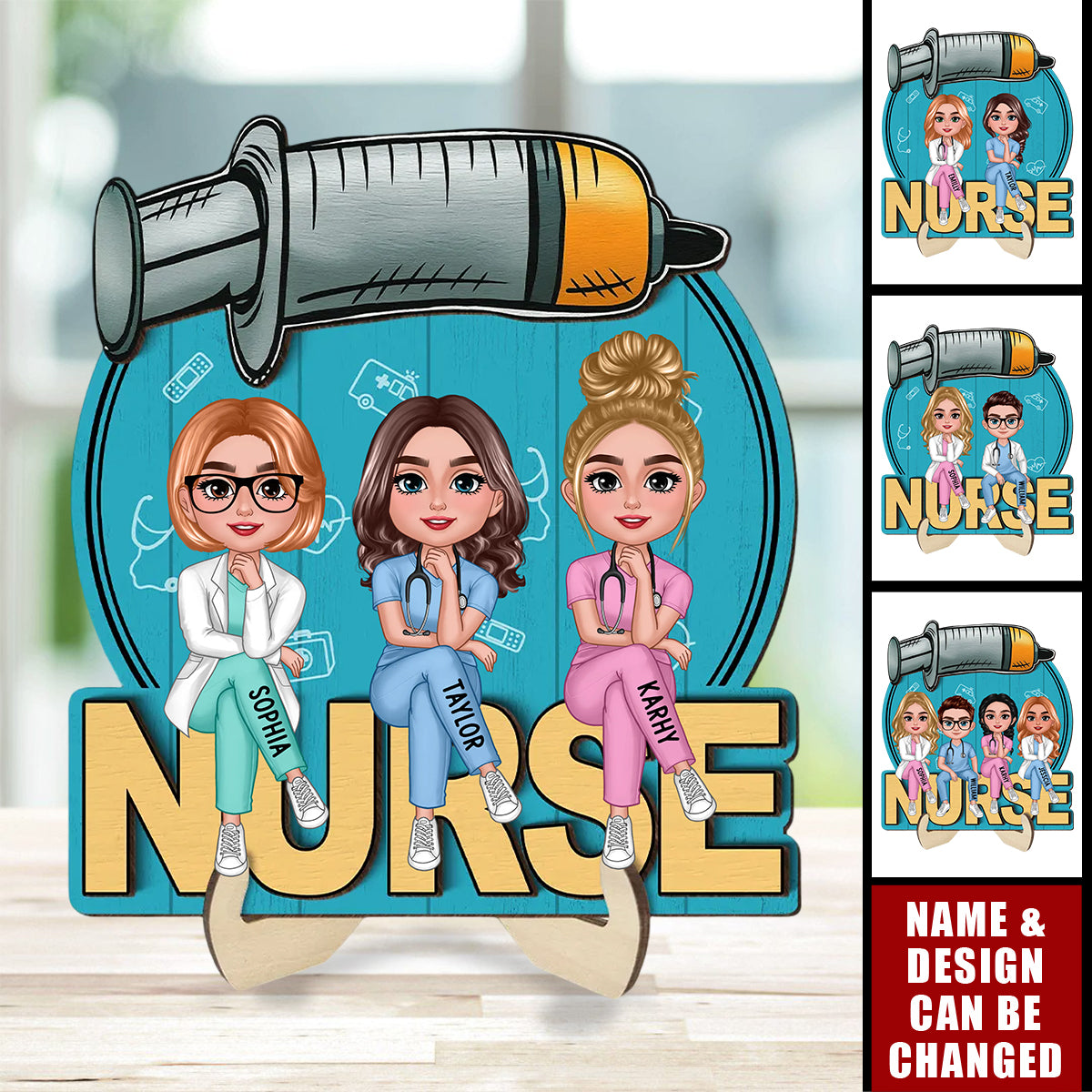 Doll Nurse Best Friends Colleagues Personalized 2-Layer Wooden Plaque