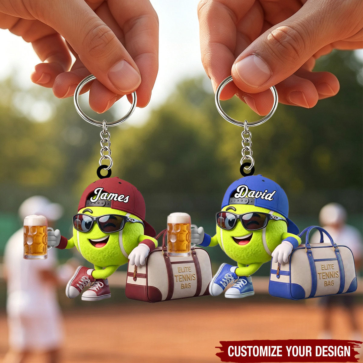 Personalized Tennis Player Mascot Keychain - Custom Tennis Gift