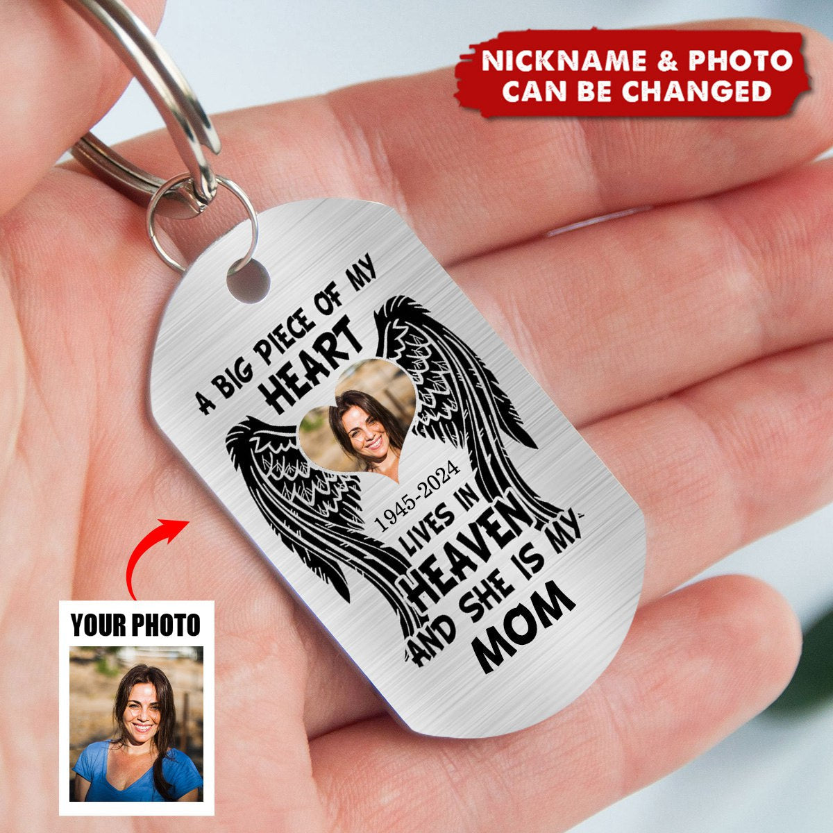 Personalized Memorial Dad/Mom Engraved Stainless Steel Keychain - Memorial Gift Idea For Family