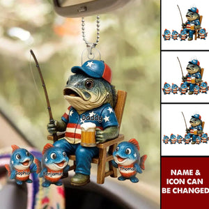 Fishing Dad And Kids Personalized Acrylic Car Ornament