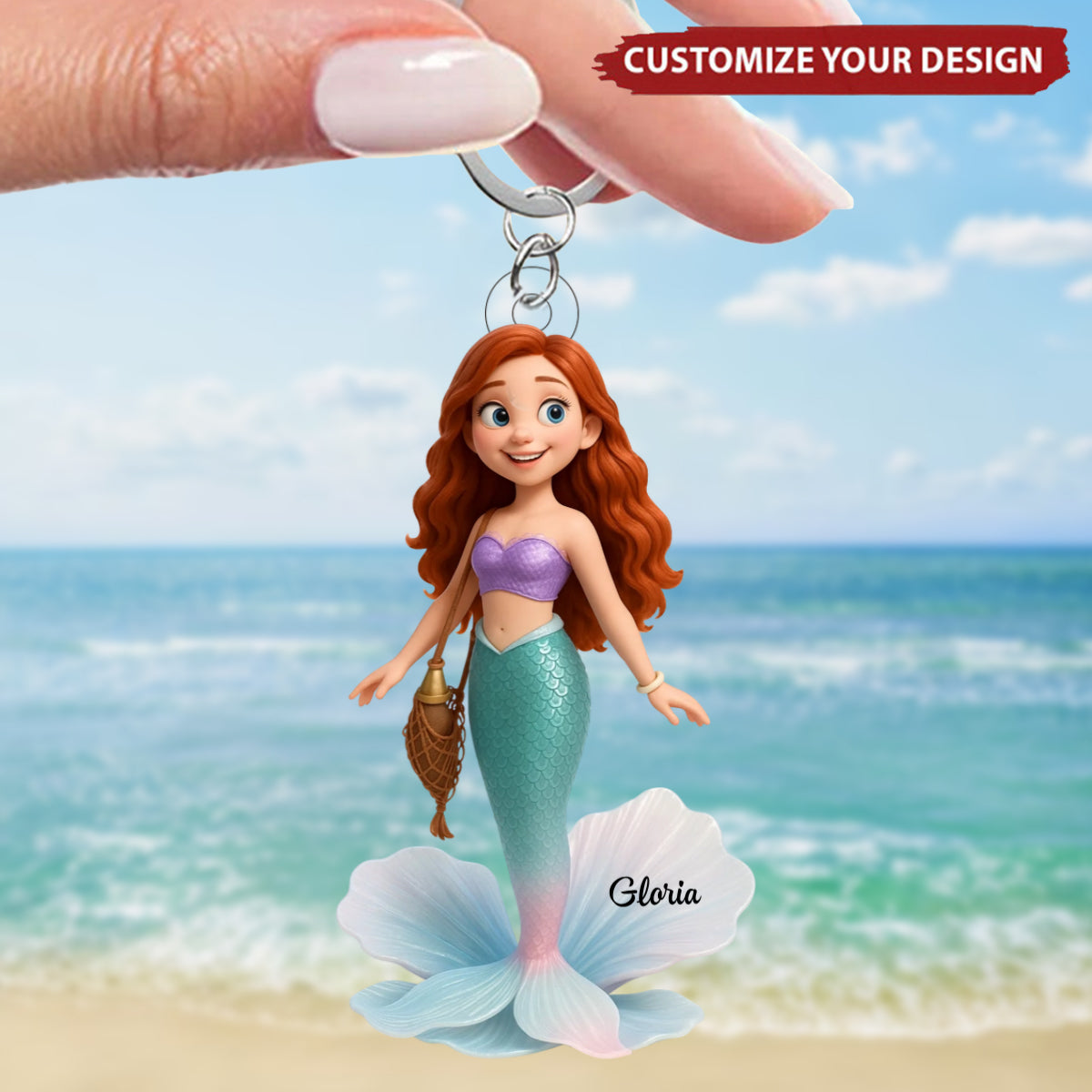 Pretty Cartoon Mermaid Personalized Acrylic Keychain, Gift For Her, Gift For Besties