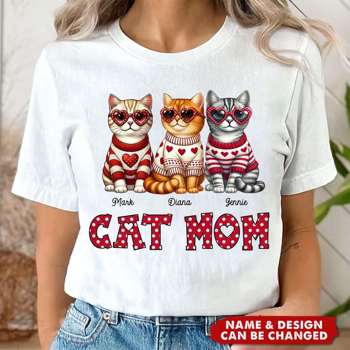 Cat Mom Pattern Personalized T-Shirt, Gift for Cat Moms