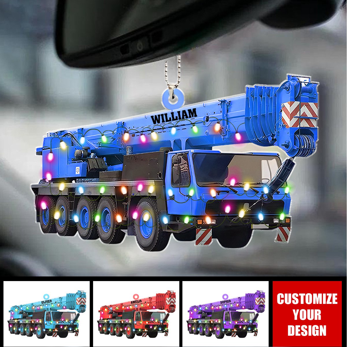 Crane Vehicles - Personalized Acrylic Car Ornament, Gift For Heavy Equipment Operator