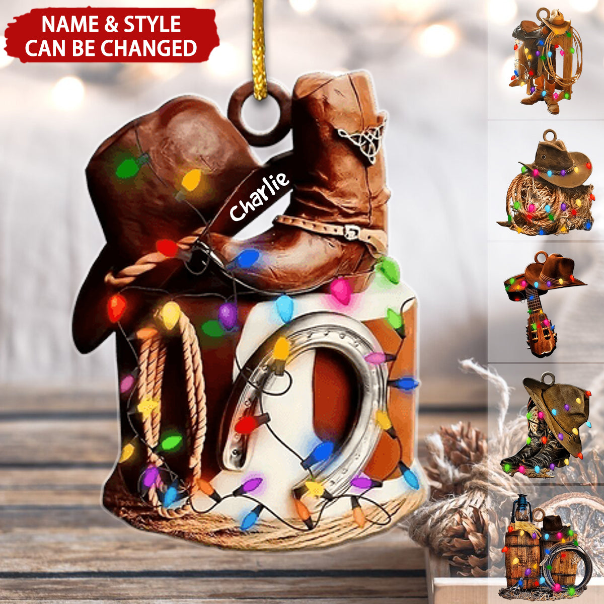 Vintage Cowboy Personalized Christmas Ornament, Gift For Horse Lovers