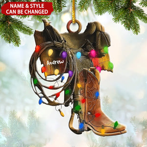 Vintage Cowboy Personalized Christmas Ornament, Gift For Horse Lovers