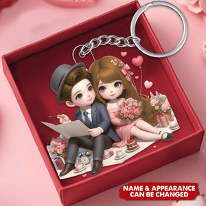 Couples Sitting Together - Valentine‘s Day Gift - Personalized Keychain