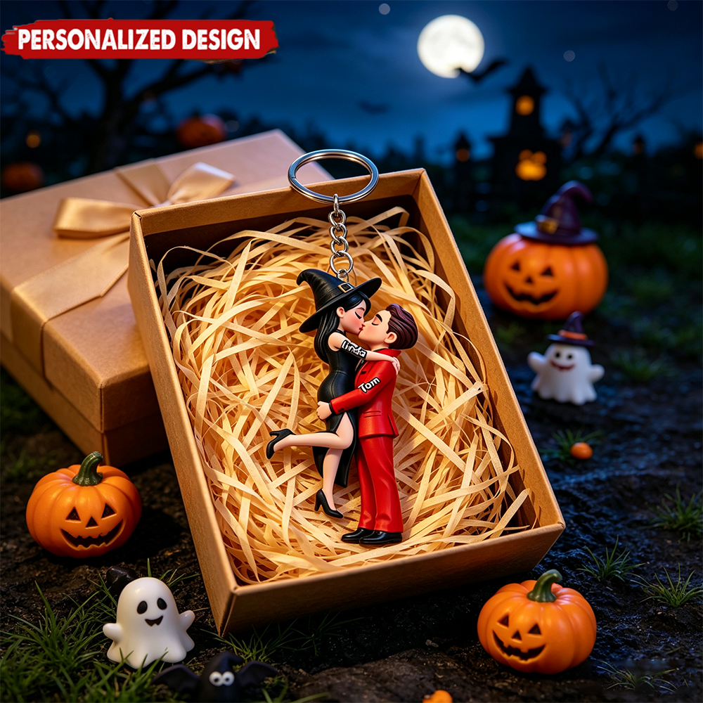 Halloween and Autumn Decor Featuring a Kissing Couple – Personalized Keychain