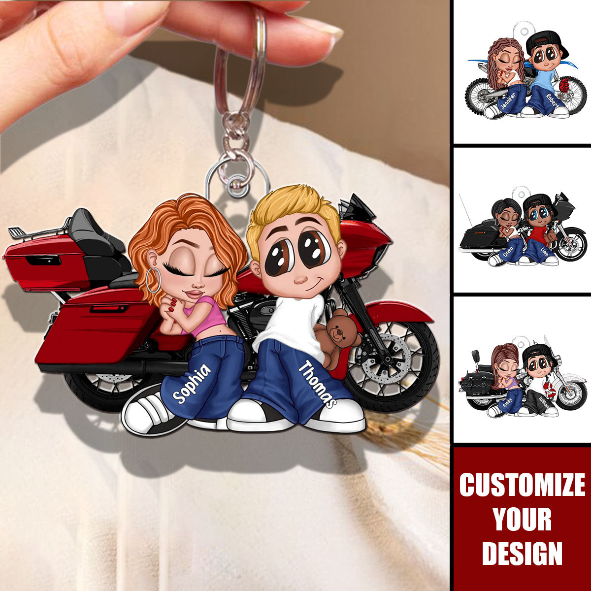Y2K Couple Motorcycle Personalized Acrylic Keychain, Valentine's Day Gift For Him, For Her