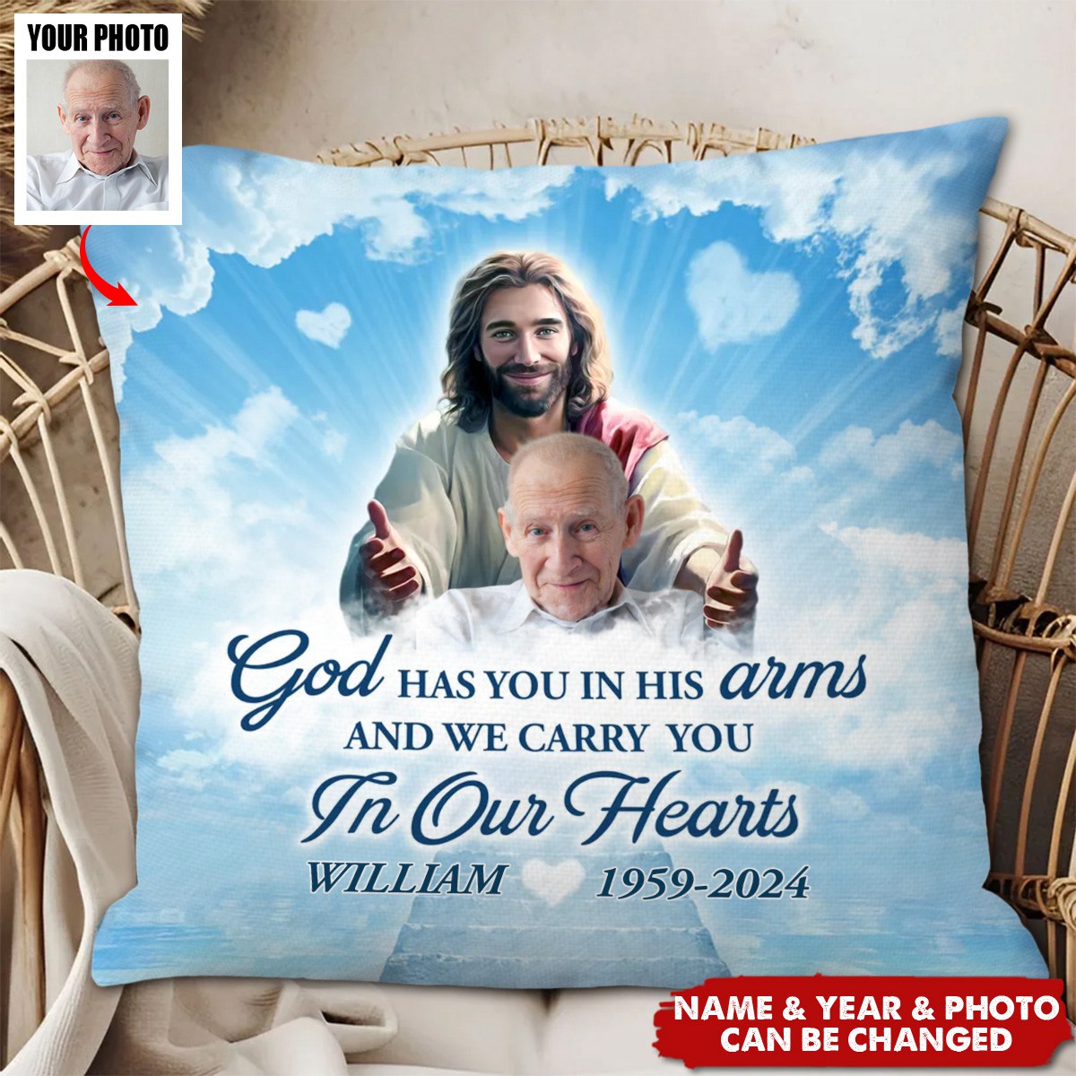 Personalized Memorial God Has You In His Arm Pillow