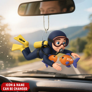 Christmas Boy Girl Scuba Diving - Personalized Acrylic Car Ornament - Gift For Scuba Diver