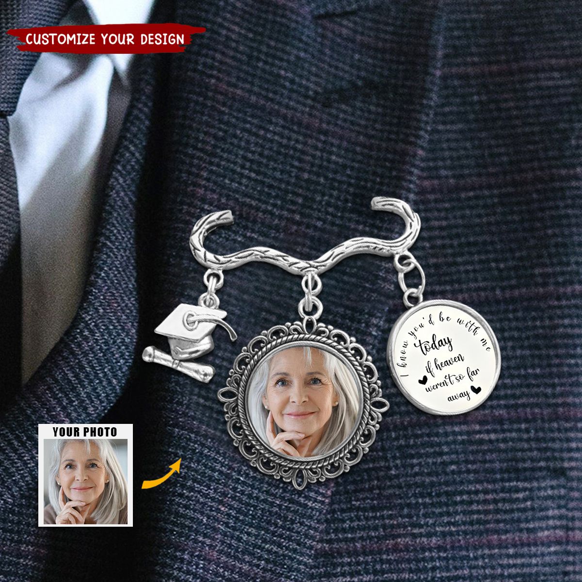 Personalized Antique Graduation Cap Memorial Tassel Brooch Pin with Photo Charm Grad Ceremony Sympathy Gift for Class of 2025 Graduates