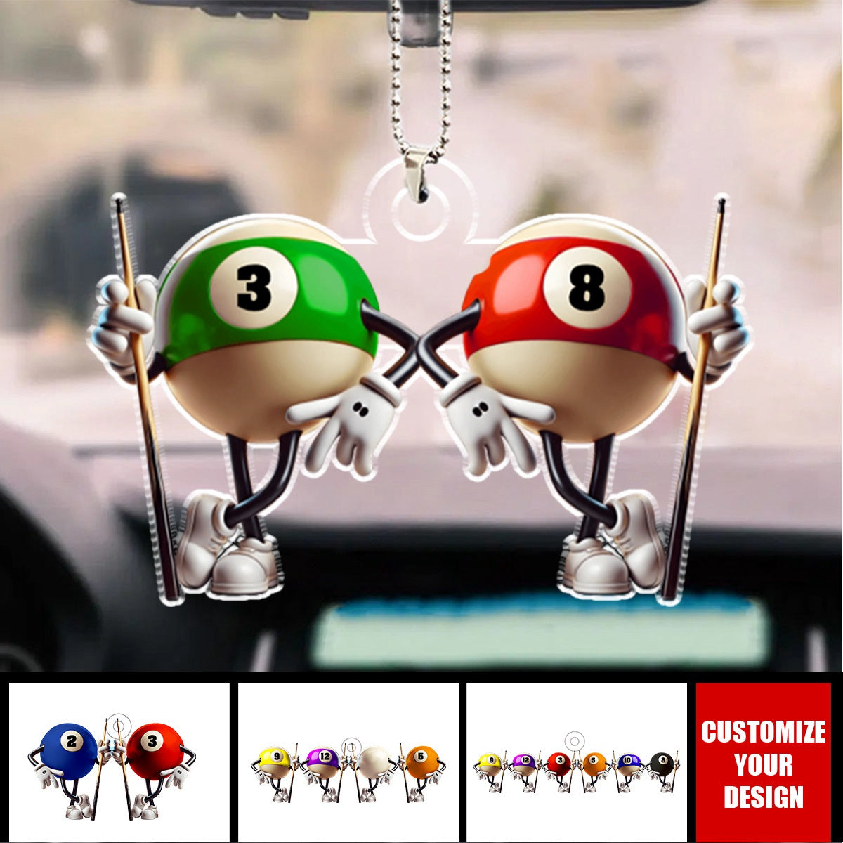 Billiard Balls - Personalized Acrylic Car Ornament, Gift For Friends