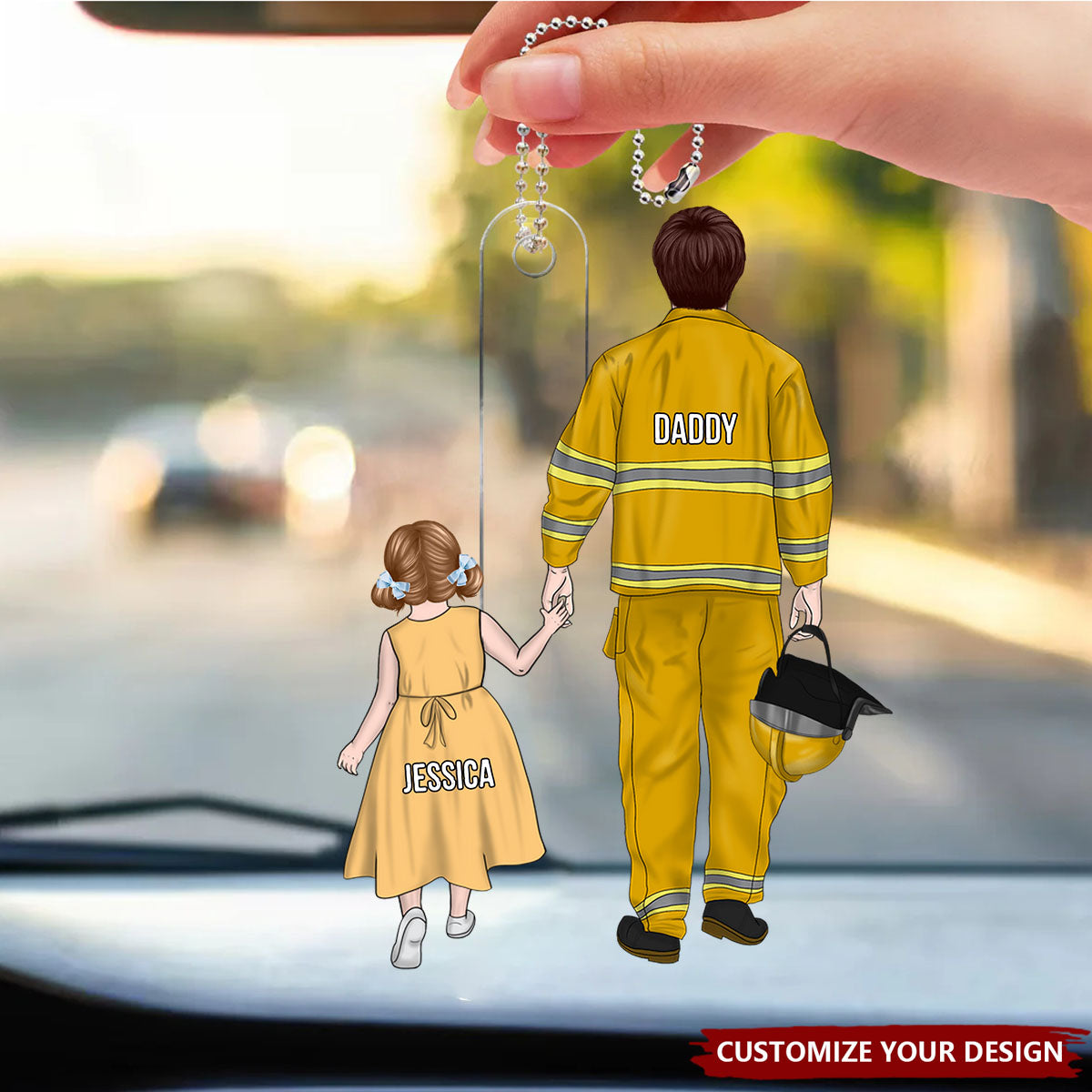 Firefighter Dad And Kid - Personalized Acrylic Ornament