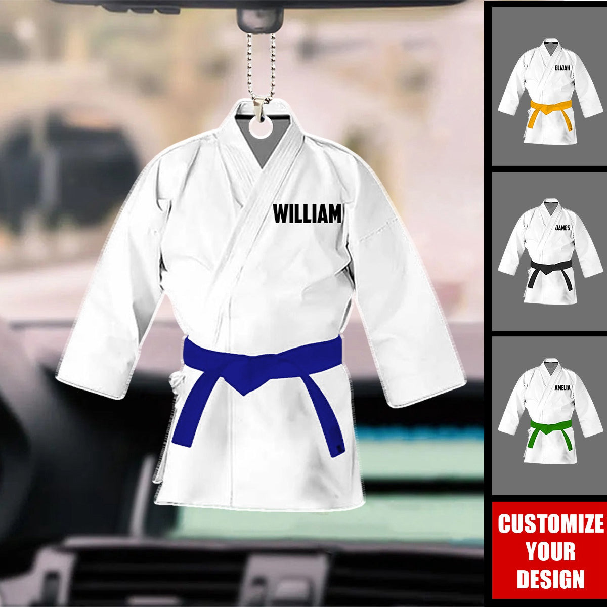 Karate Belt - Personalized Acrylic Car Ornament, Gift For Karate Practitioner