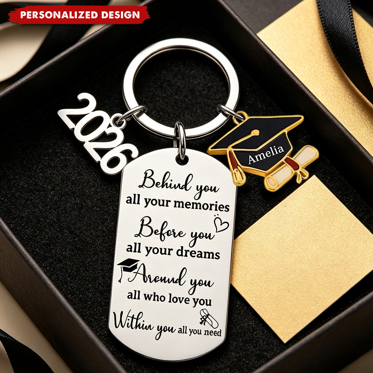 Personalized Graduation Keychain - Inspirational Quote Metal Grad Gift for Graduate