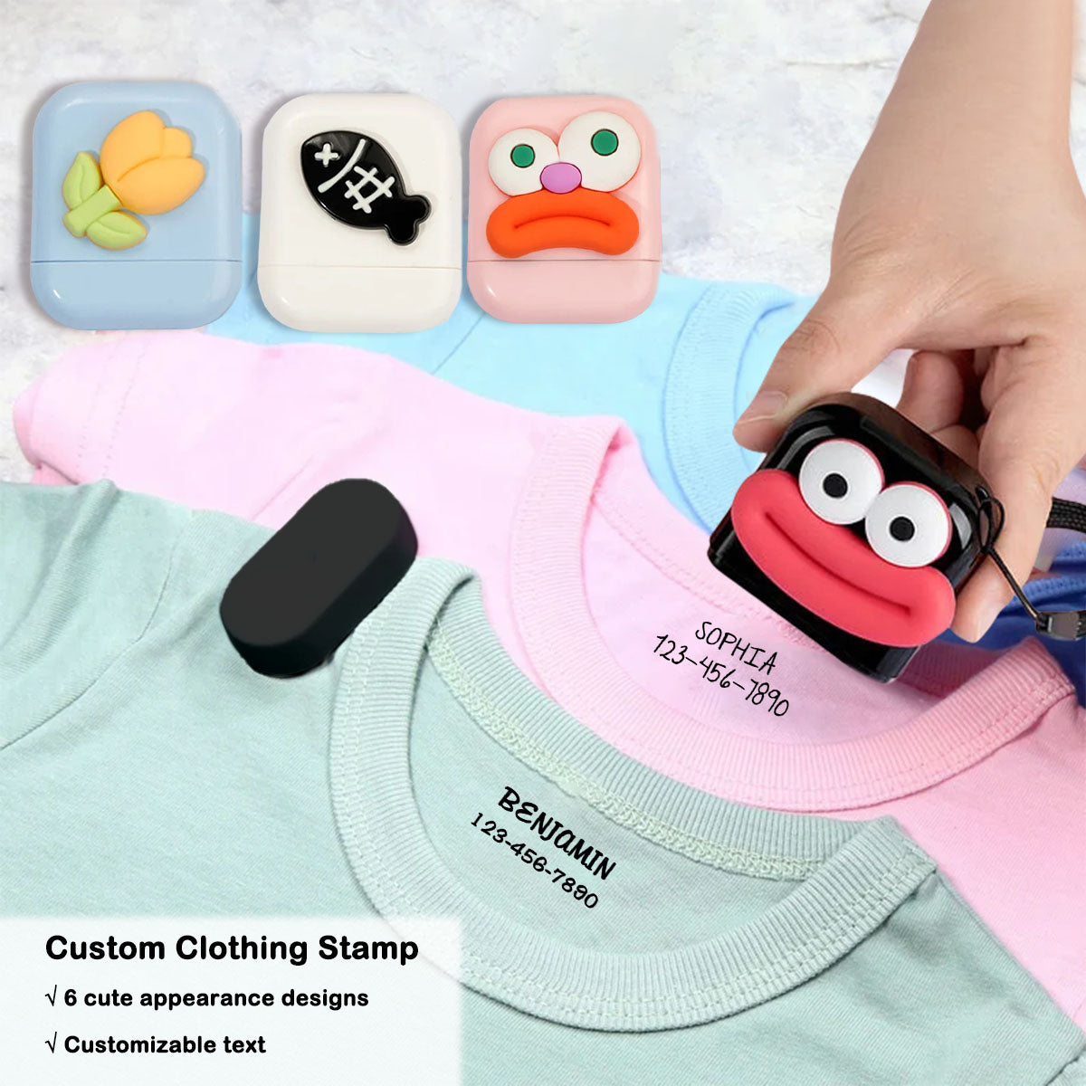 Personalized Cat Fish Flower Fabric Clothing Self-Inking Stamp, Daily Use Birthday Gift For Kids Mother Grandmother