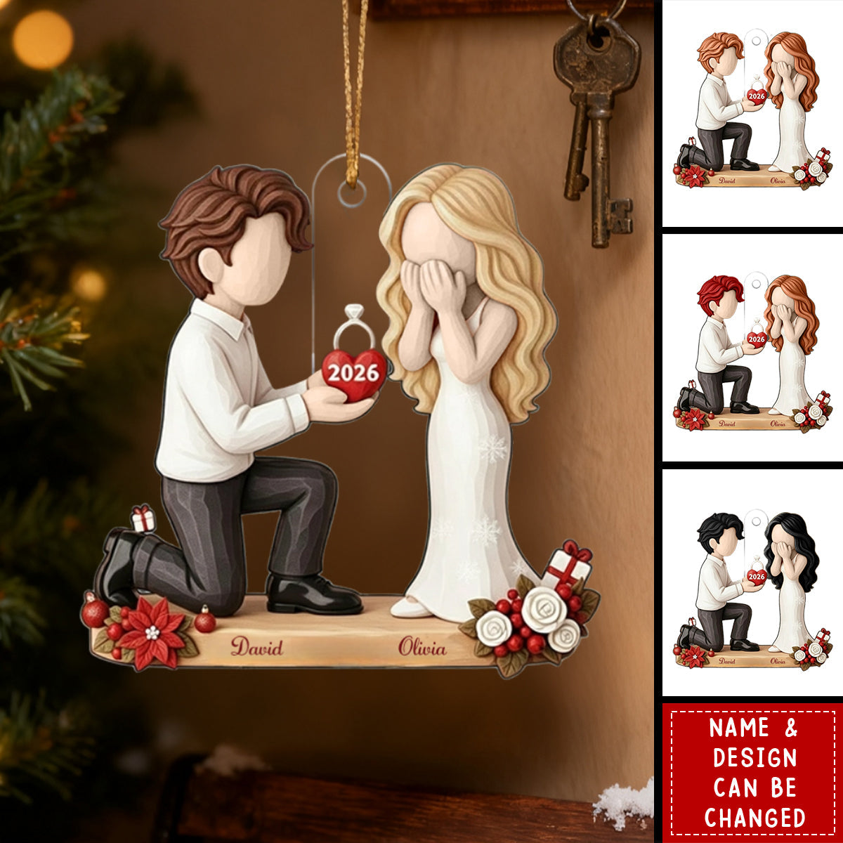 Personalized Couple Marriage Proposal Christmas Ornament, First Christmas Engaged,She Said Yes,Wedding Xmas Gift,Engagement Gift For Couples