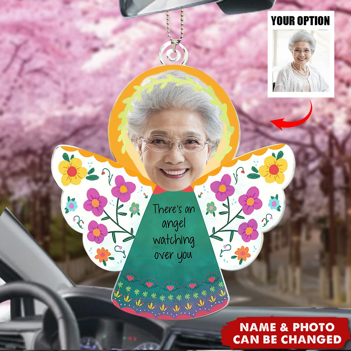 There's An Angel Watching Over You - Personalized Car Photo Ornament