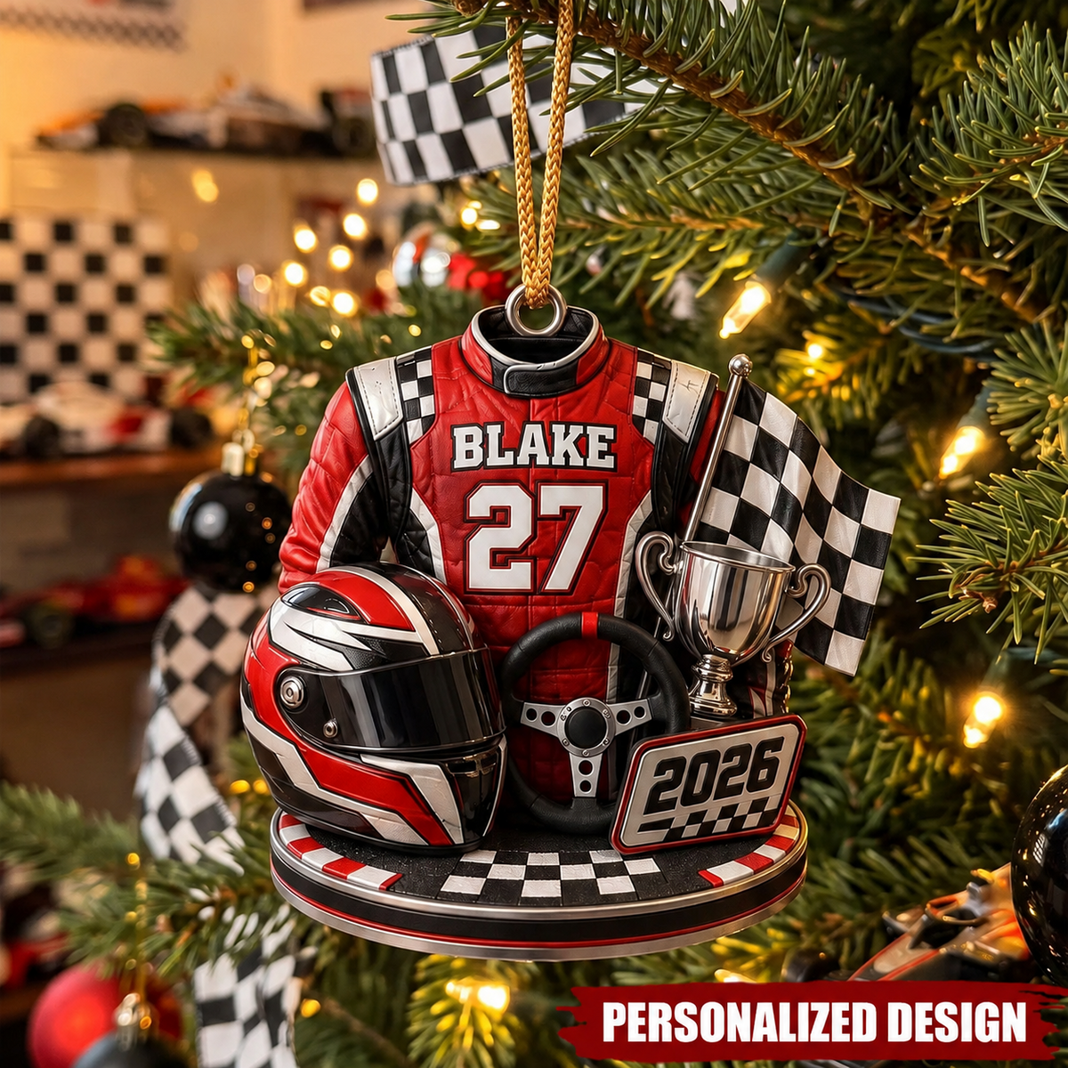 Personalized Racing Christmas Ornament - Custom Name Race Car Driver Gift