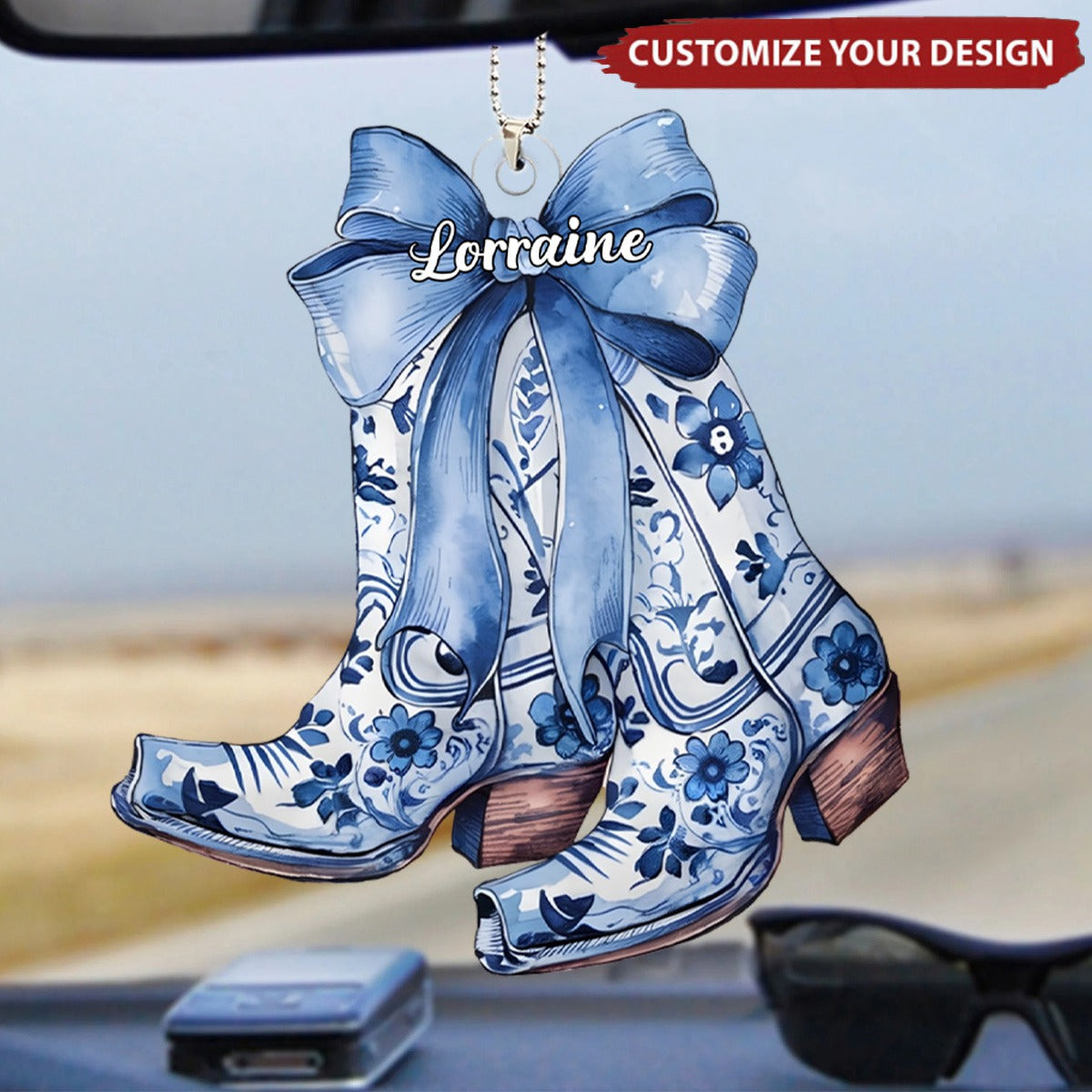 Coastal Cowgirl Boots - Personalized Acrylic Car Ornament
