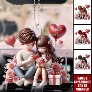 Rose Love Confession Couple - Personalized Acrylic Car Ornament - Valentine's Day Gift