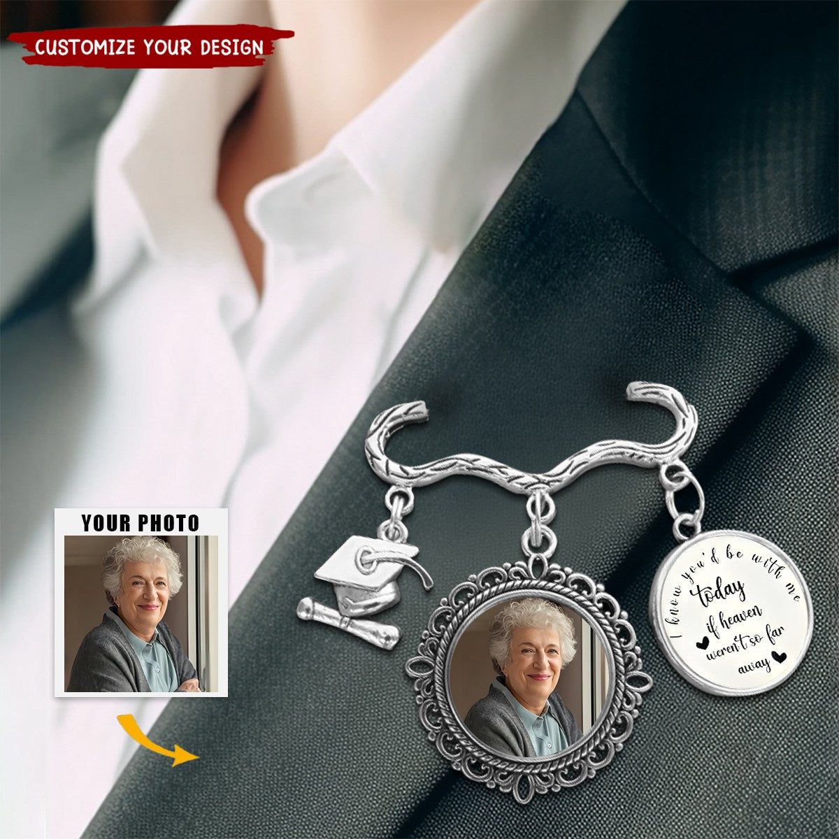 Personalized Antique Graduation Cap Memorial Tassel Brooch Pin with Photo Charm Grad Ceremony Sympathy Gift for Class of 2025 Graduates