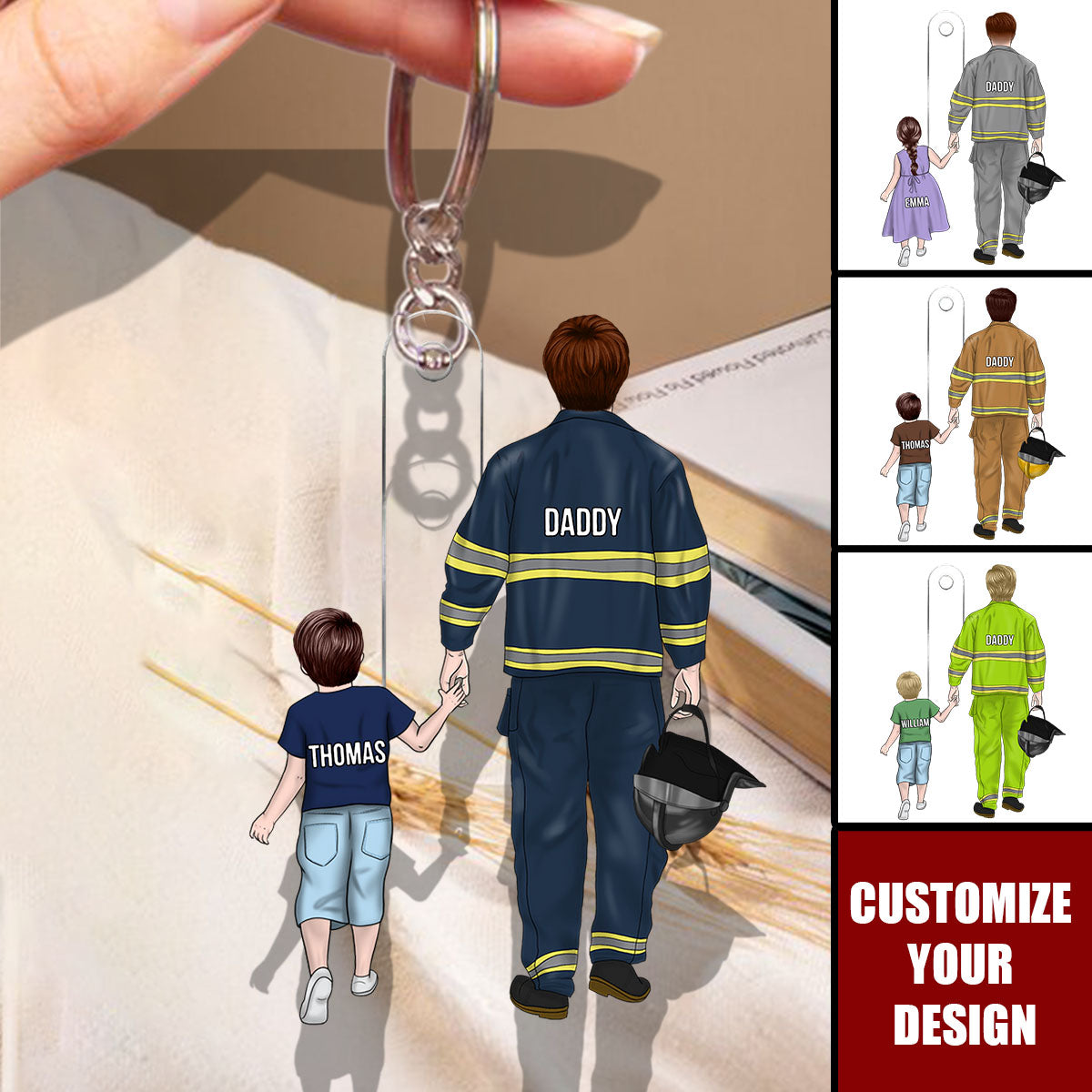 Firefighter Dad And Kid - Personalized Acrylic Keychain