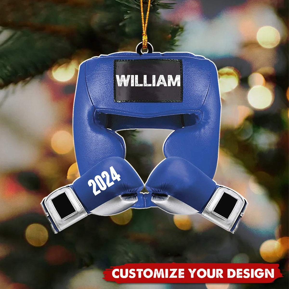 Custom Boxing Gloves Xmas Light Ornament - Personalized Acrylic Ornament, Gift for Boxing Lovers