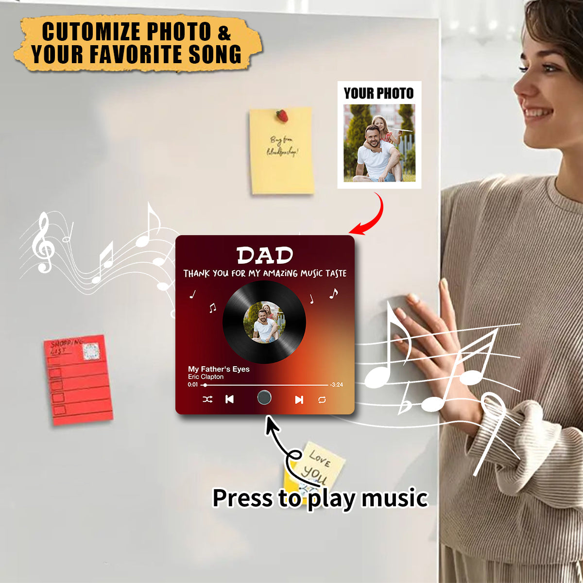 Dad Thank You For My Amazing Music Taste Upload Photo Favorite Song Personalized Music Fridge Magnet