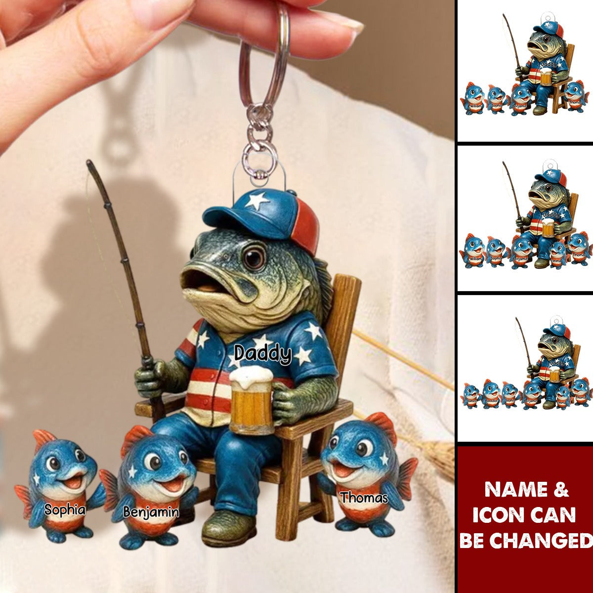 Fishing Dad And Kids Personalized Acrylic Keychain
