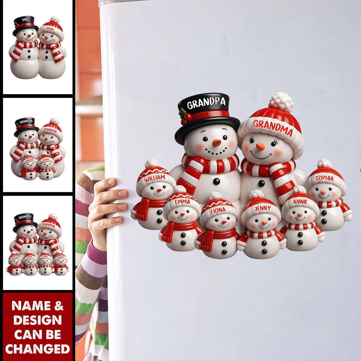 3D Effect Cute Snowman Family Christmas Decor Personalized Decal