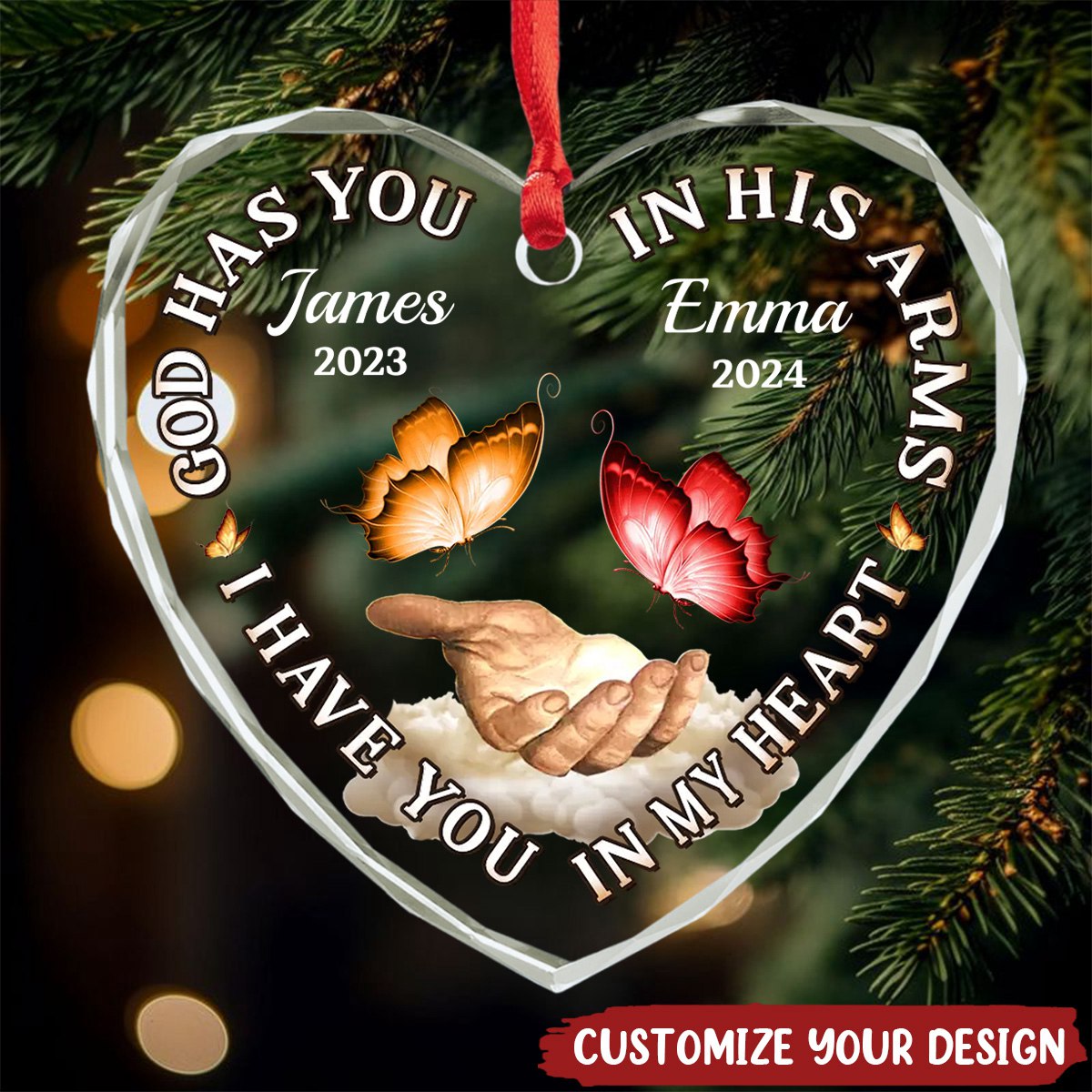 I Have You In My Heart - Memorial Personalized Custom Heart Glass Ornament, Christmas Gift For Family Members