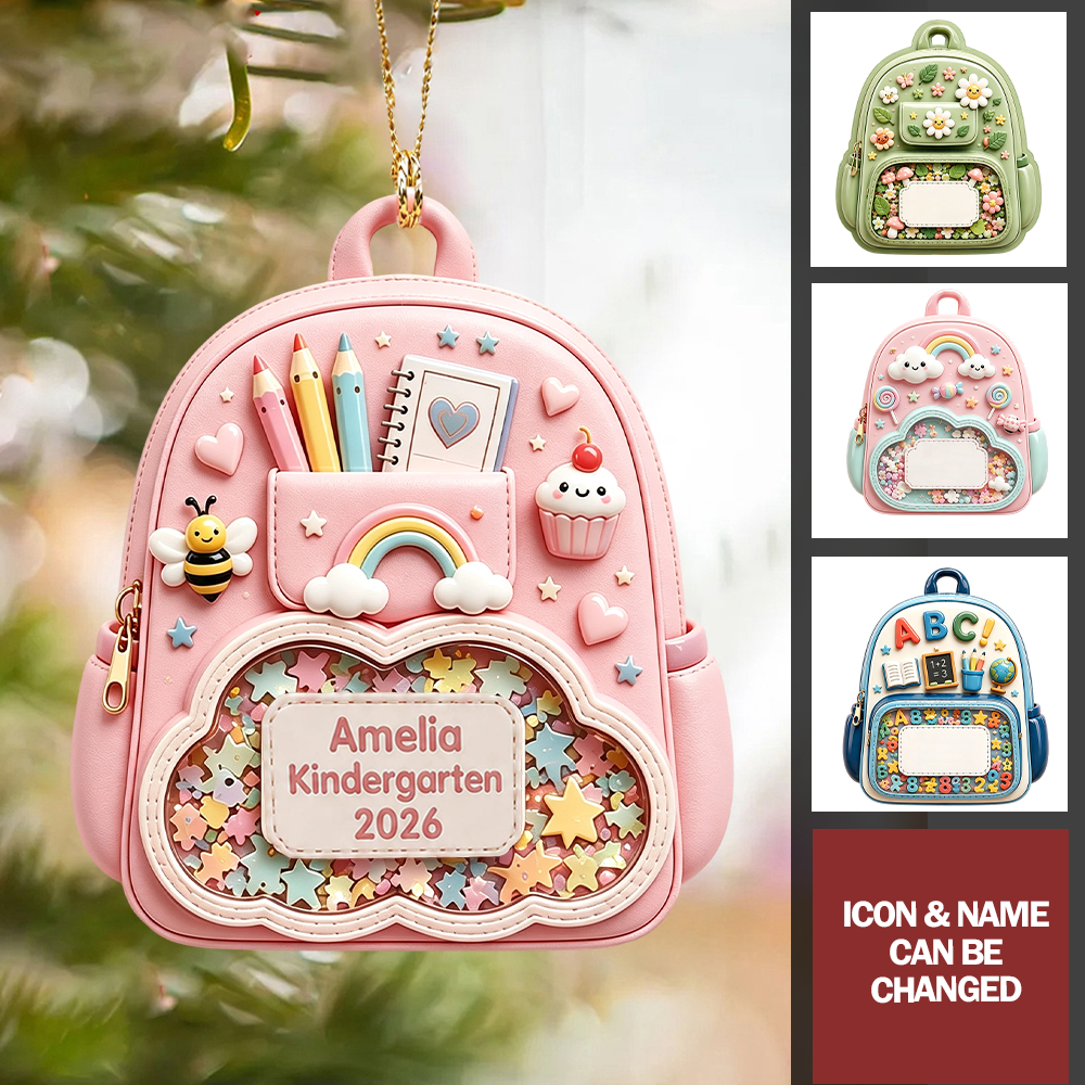 Kid School Backpack - Personalized Kindergarten 2026 Ornament, First Day of School Gift