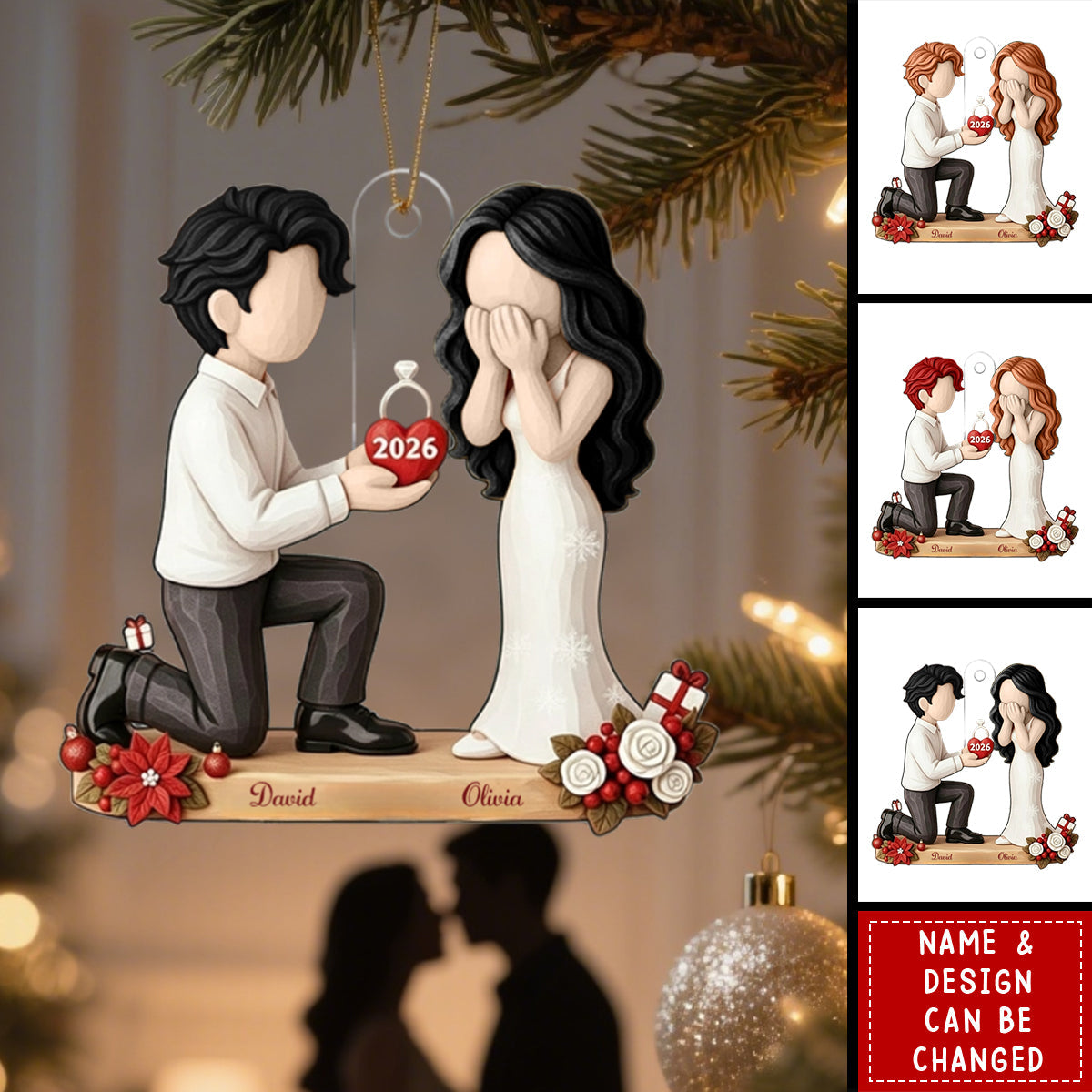 Personalized Couple Marriage Proposal Christmas Ornament, First Christmas Engaged,She Said Yes,Wedding Xmas Gift,Engagement Gift For Couples