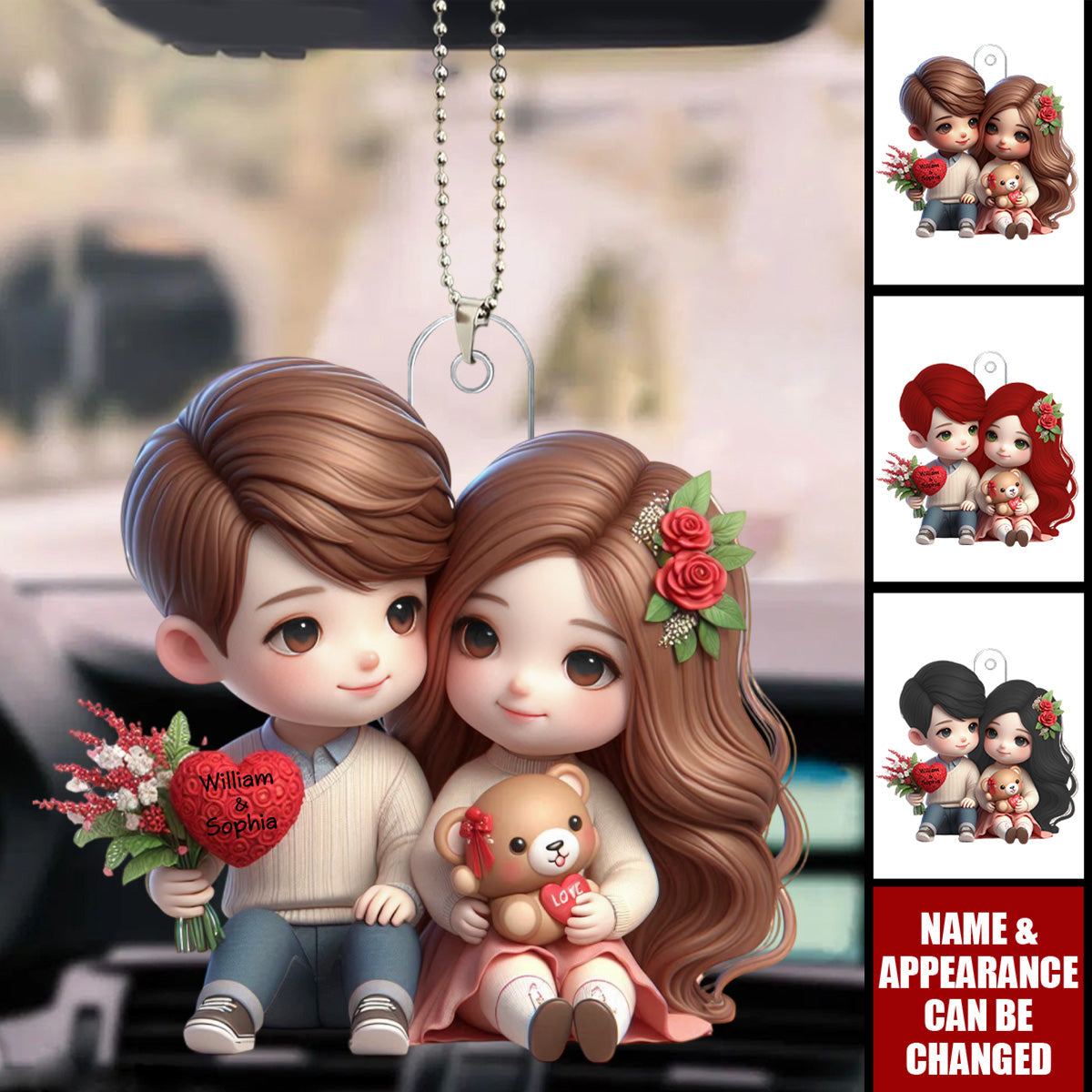 Cute Doll Couple - Personalized Acrylic Car Ornament - Valentine's Day Gift
