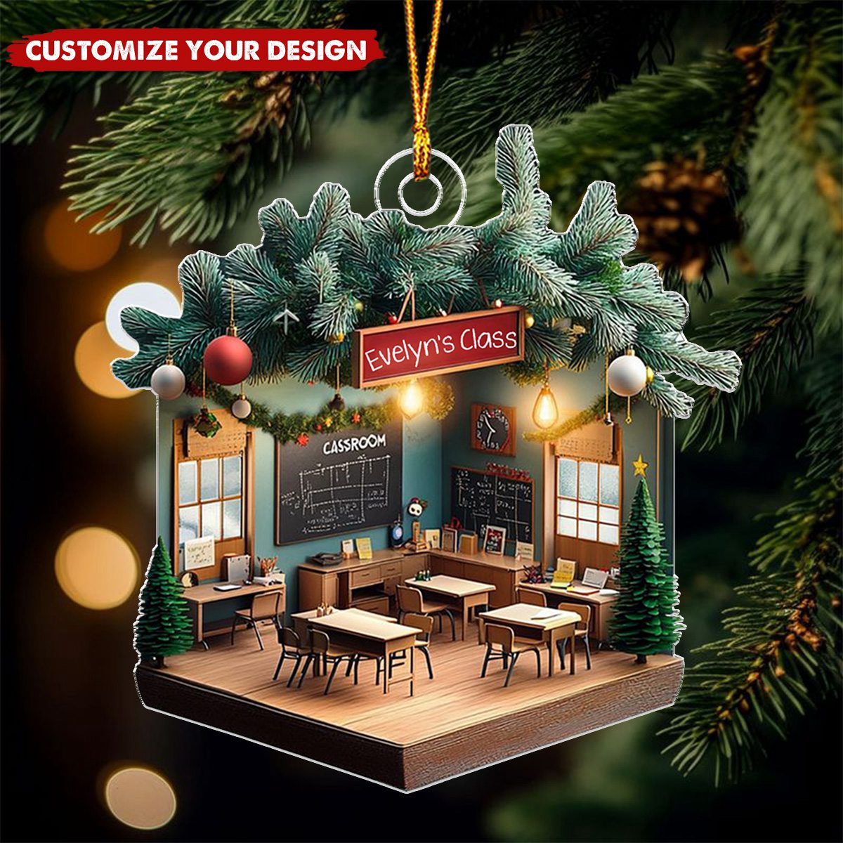 Teacher Classroom - Personalized Acrylic Christmas Ornament, Gift For Teacher