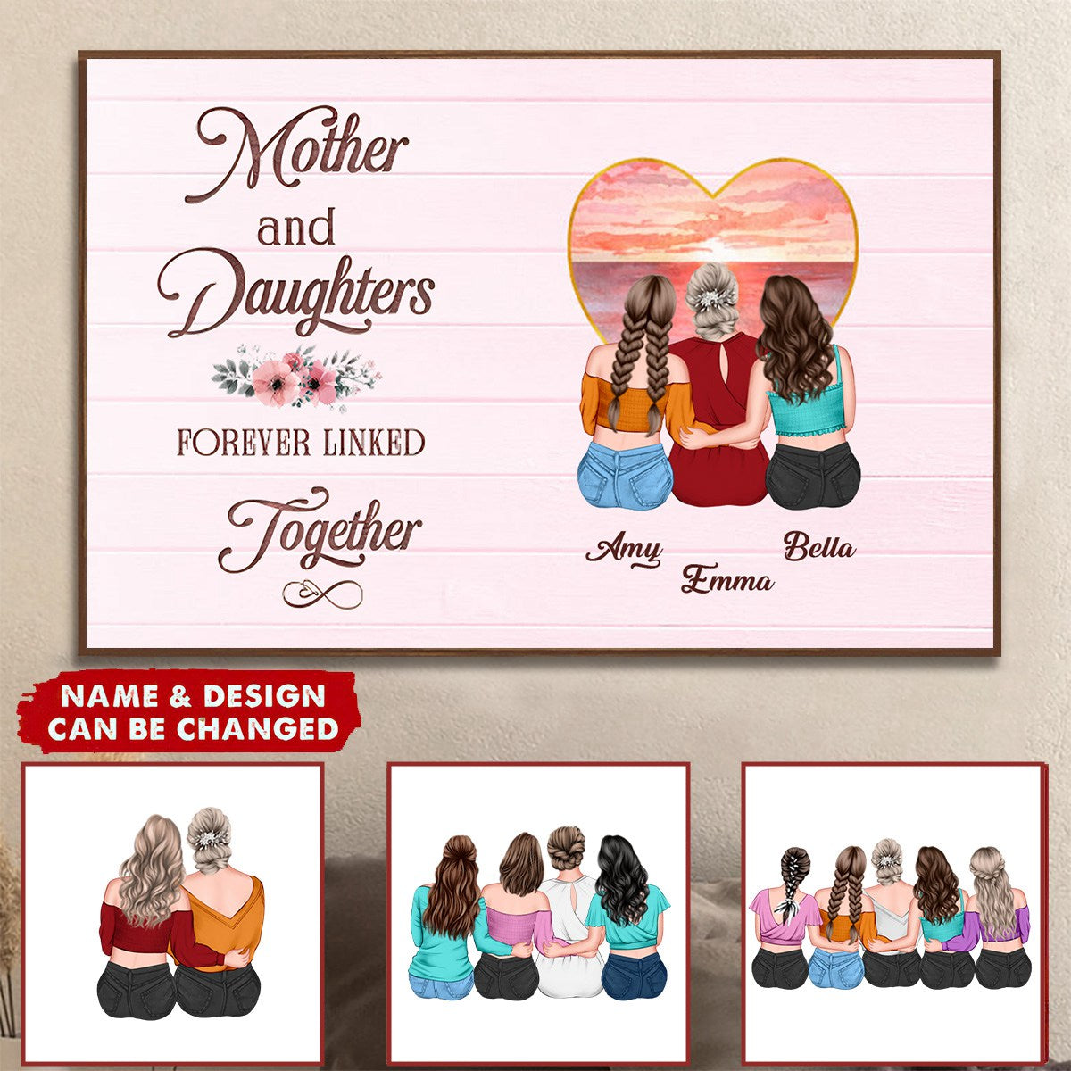 Mother's Day 2024 - Gift For Mom, Gift For Sisters - Mother & Daughters Forever Linked Together - Personalized Horizontal Poster
