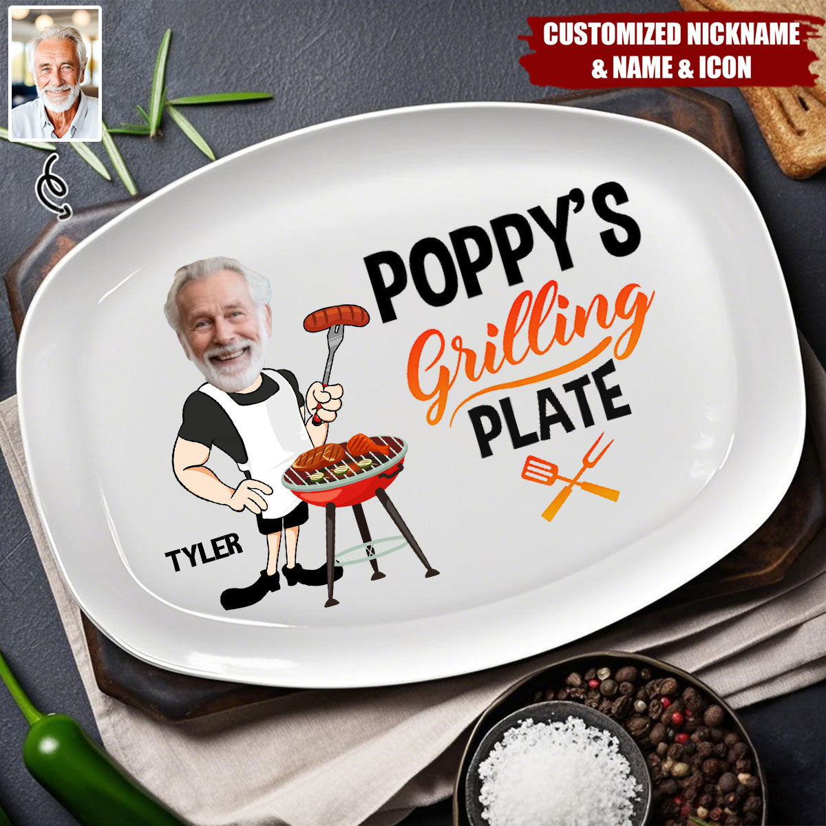 Custom Photo Daddy's Grilling Plate - Personalized Platter