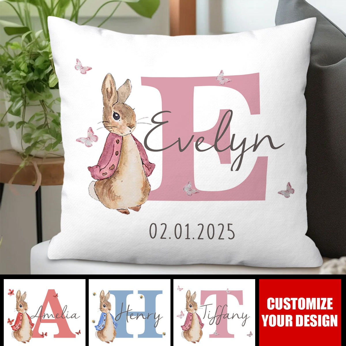 Multicolor Rabbit Bunny - Personalized Pillow, Gift for Baby Kid