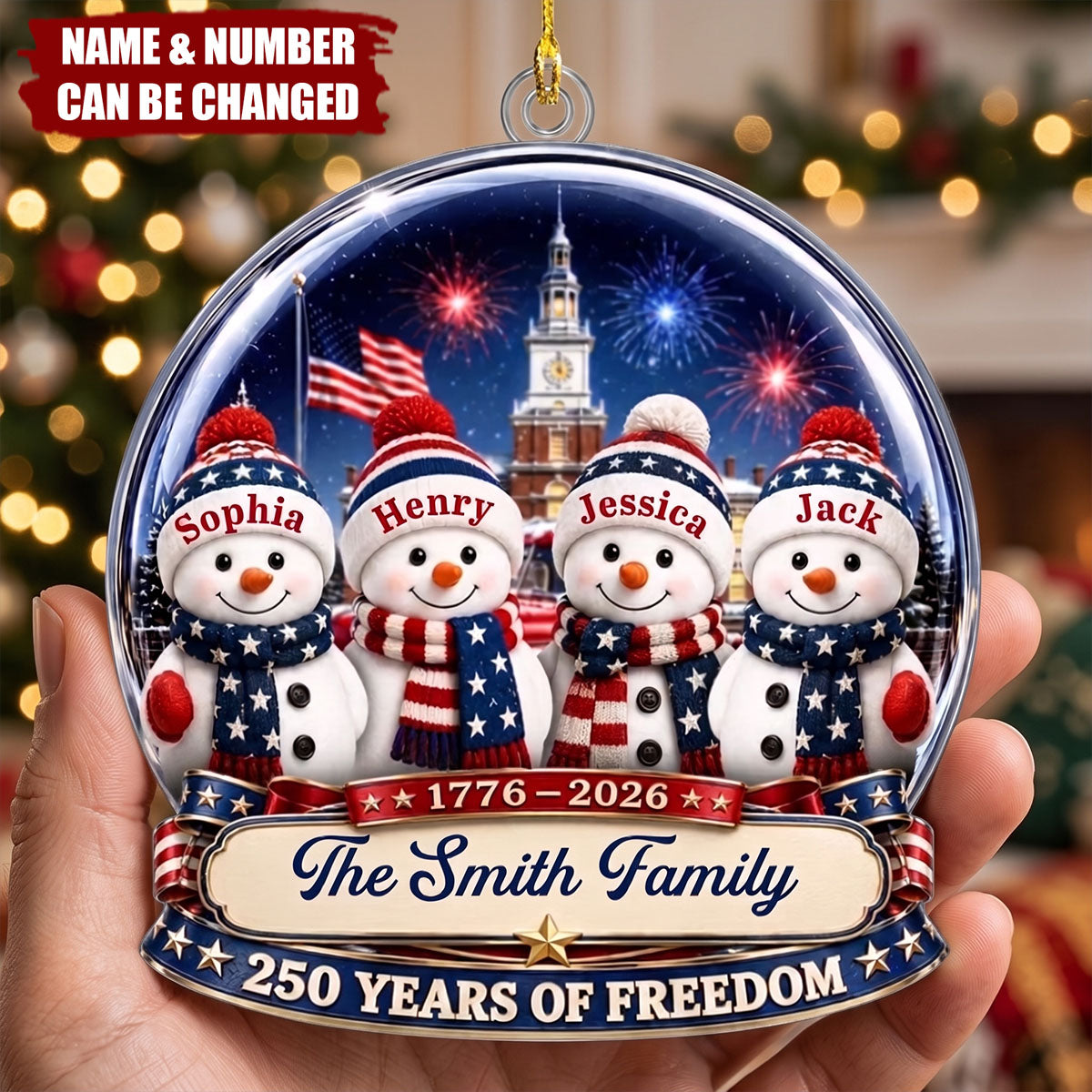 Custom Acrylic Ornament - Personalized America 250th Anniversary Christmas Gifts